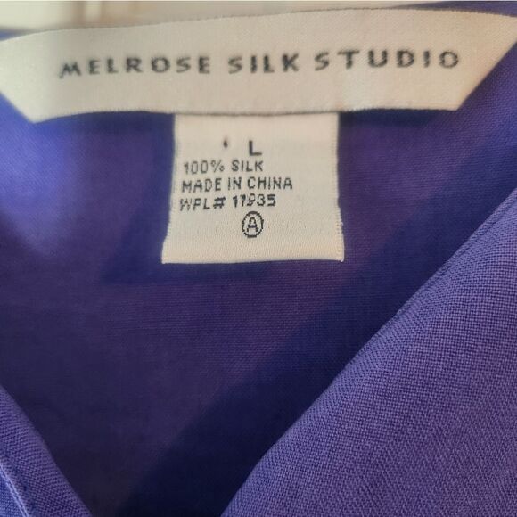 Melrose Silk Studio L 100% SILK Purple  Lngslvs Button Up Women’s Shirt Blouse - Picture 2 of 5